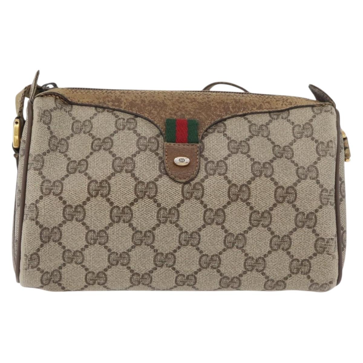 GUCCI GG Supreme Web Sherry Line Bag PVC Beige Gold 89 02 018 Auth 180235