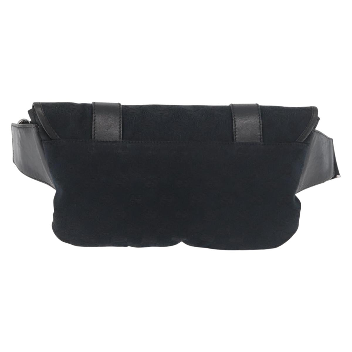 GUCCI GG Canvas Waist bag Black Silver 145351 Auth 180238