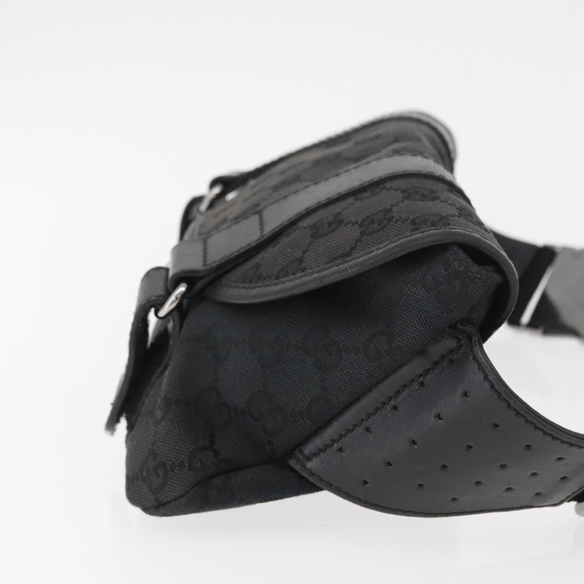 GUCCI GG Canvas Waist bag Black Silver 145351 Auth 180238