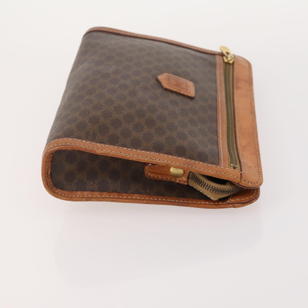 CELINE Macadam Canvas Clutch Bag PVC Leather 3 Set Brown Auth 180239