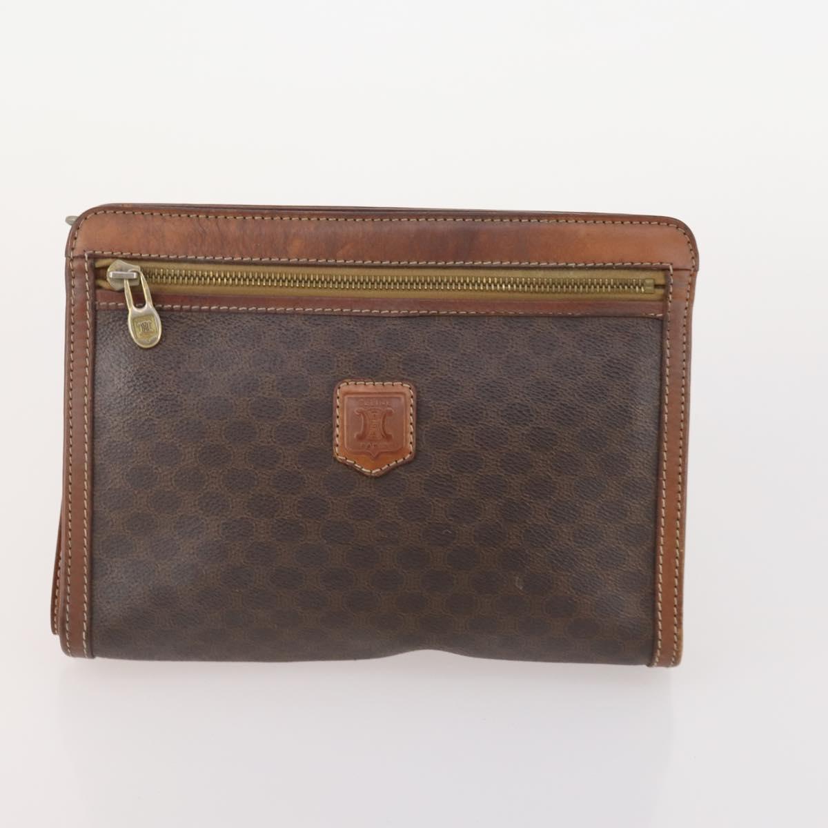 CELINE Macadam Canvas Clutch Bag PVC Leather 3 Set Brown Auth 180239