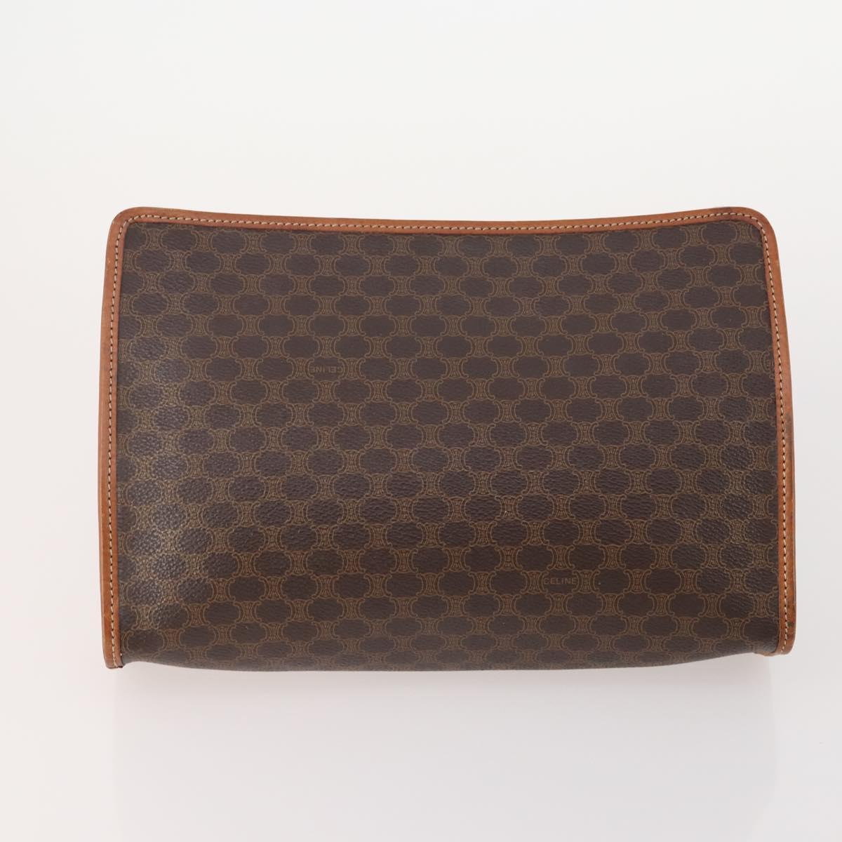 CELINE Macadam Canvas Clutch Bag PVC Leather 3 Set Brown Auth 180239