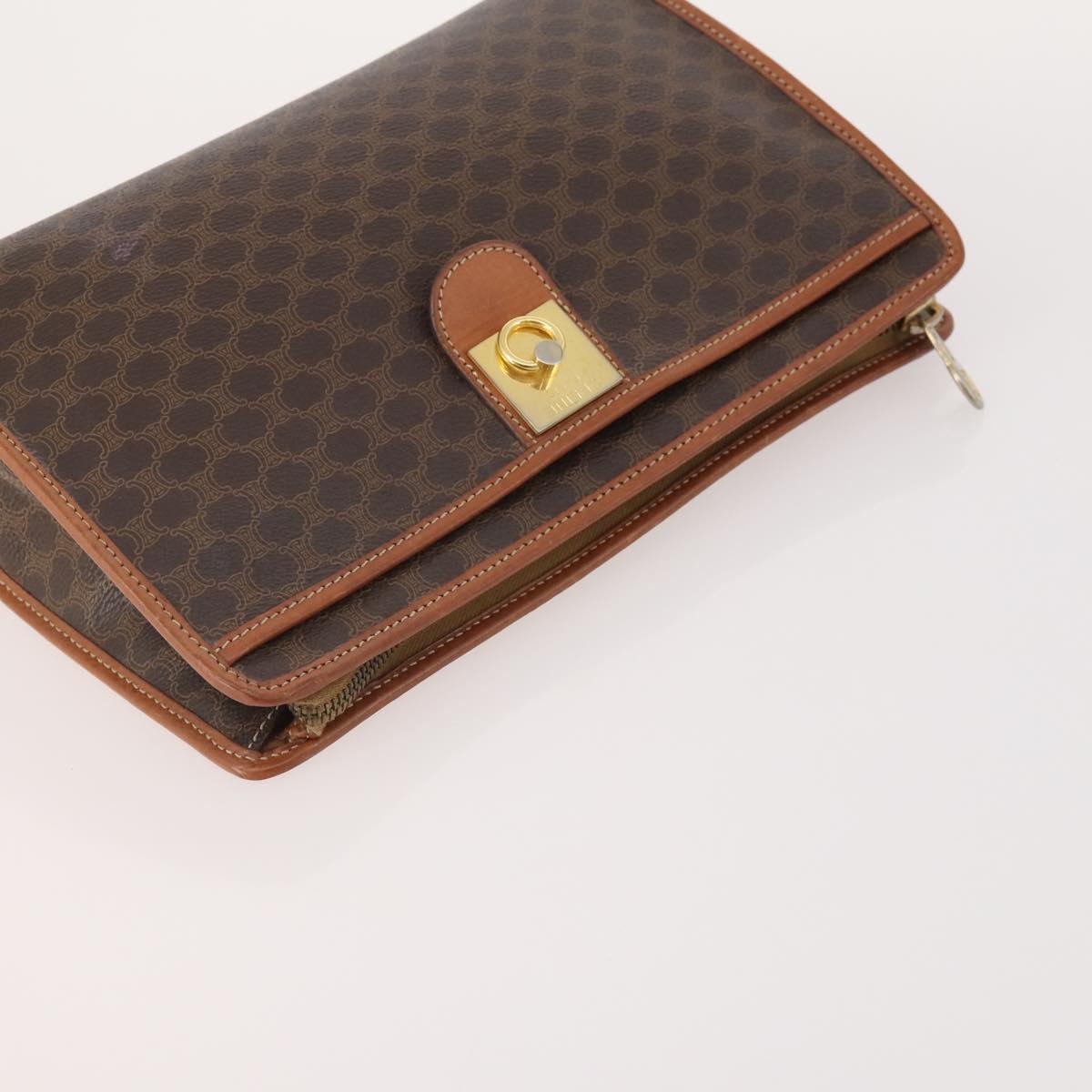CELINE Macadam Canvas Clutch Bag PVC Leather 3 Set Brown Auth 180239