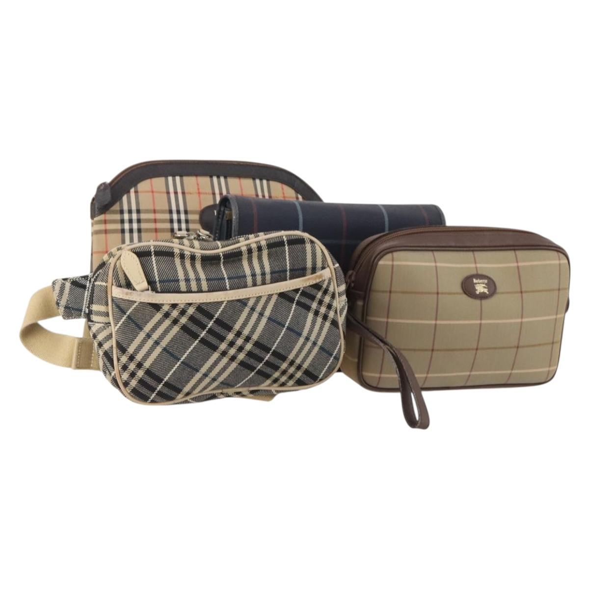 Burberrys Burberry Nova Check Bag Canvas 4 Set Brown Beige Navy Auth 180243