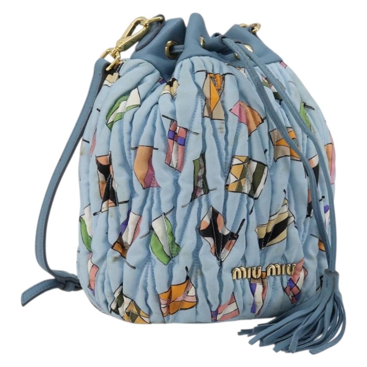 Miu Miu Matelasse Shoulder Bag Nylon Light Blue Gold Auth 180284A