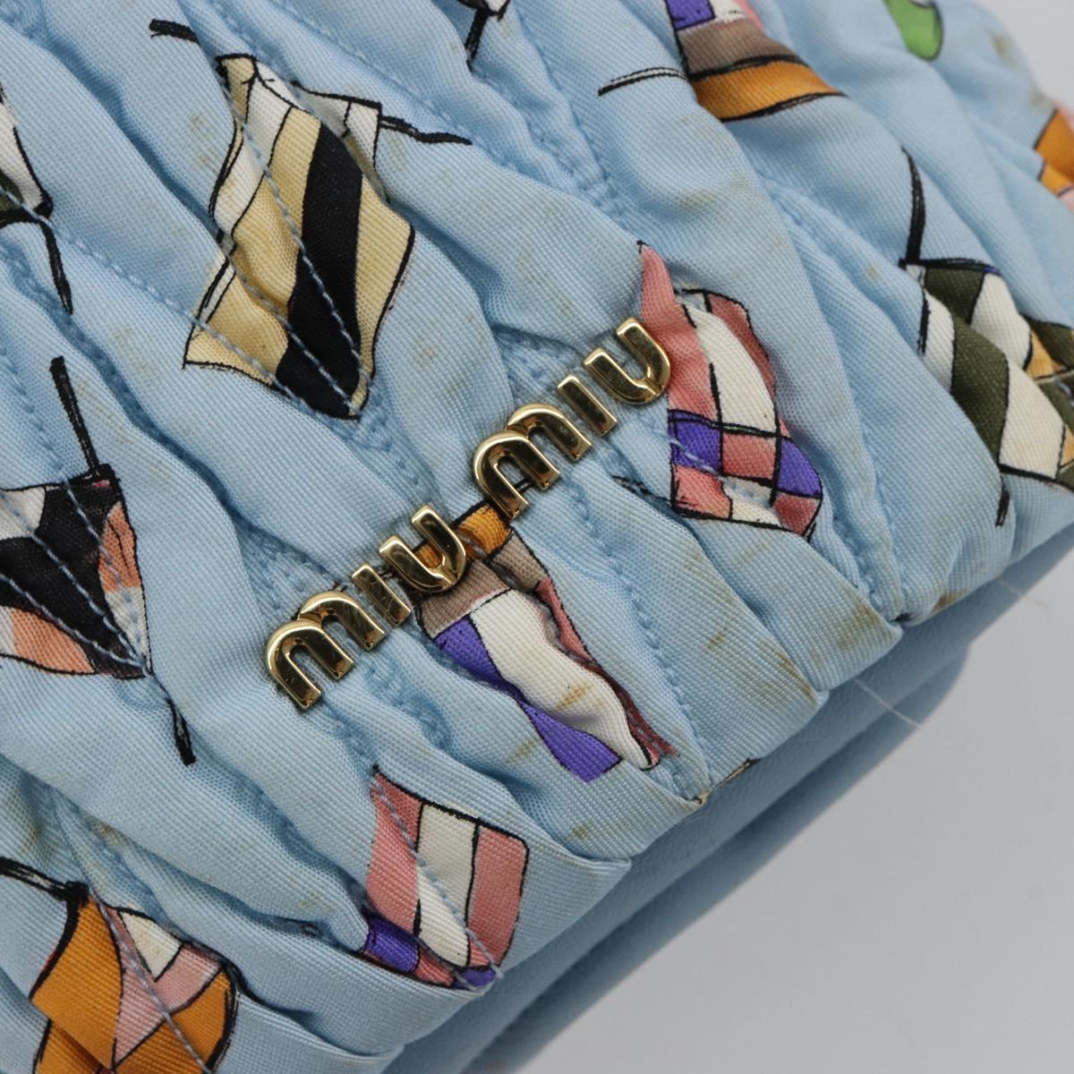 Miu Miu Matelasse Shoulder Bag Nylon Light Blue Gold Auth 180284A