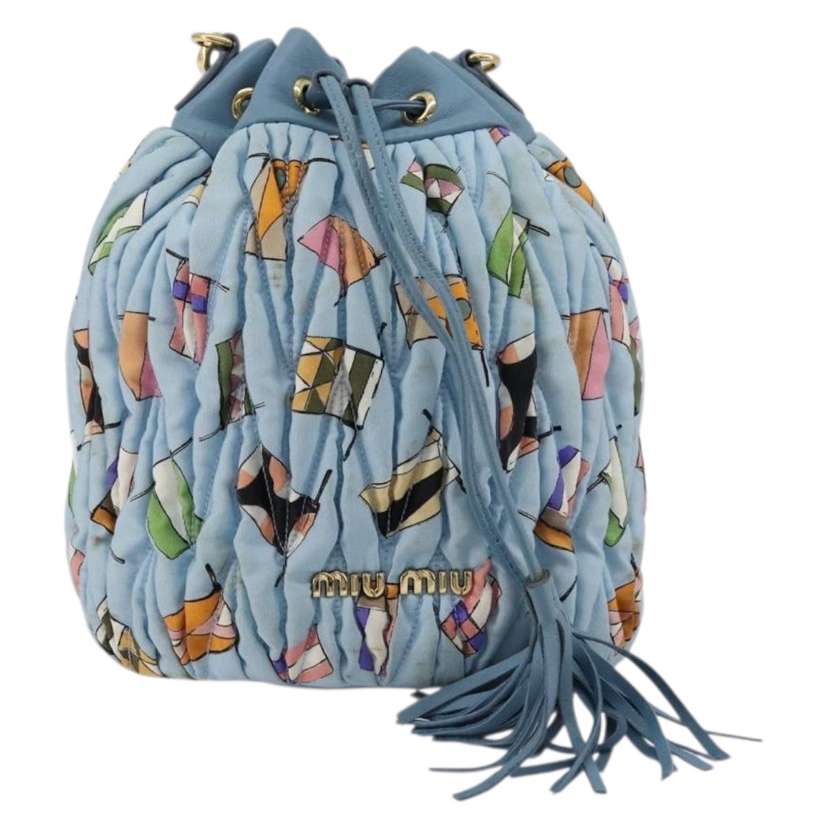 Miu Miu Matelasse Shoulder Bag Nylon Light Blue Gold Auth 180284A