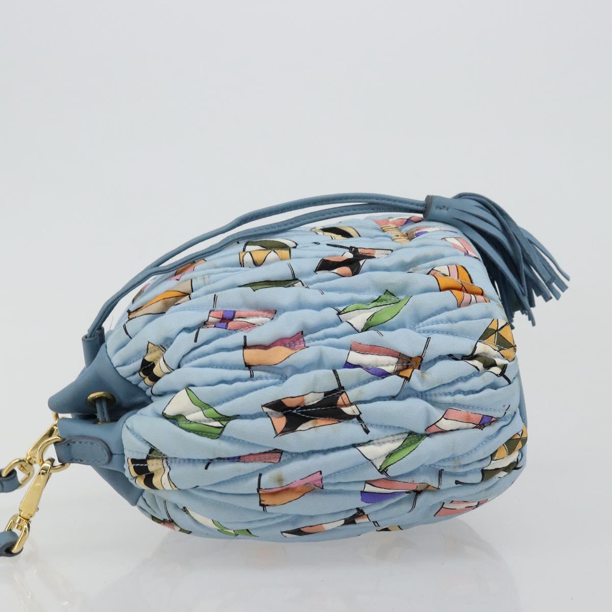 Miu Miu Matelasse Shoulder Bag Nylon Light Blue Gold Auth 180284A