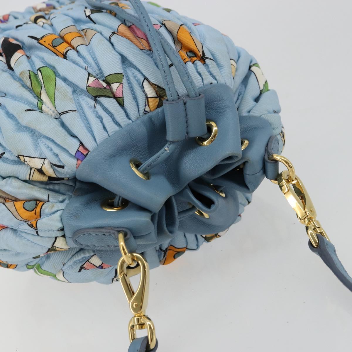 Miu Miu Matelasse Shoulder Bag Nylon Light Blue Gold Auth 180284A