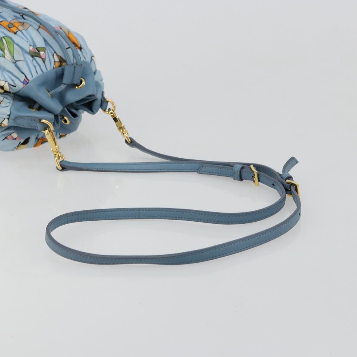 Miu Miu Matelasse Shoulder Bag Nylon Light Blue Gold Auth 180284A