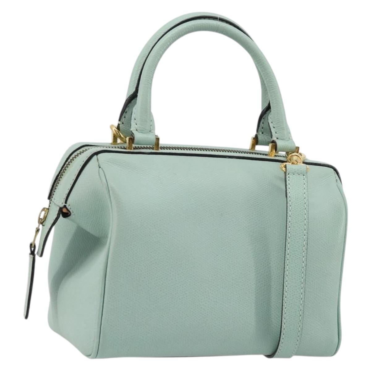 CELINE Hand Bag Leather 2way Light Blue Gold Auth 180287A