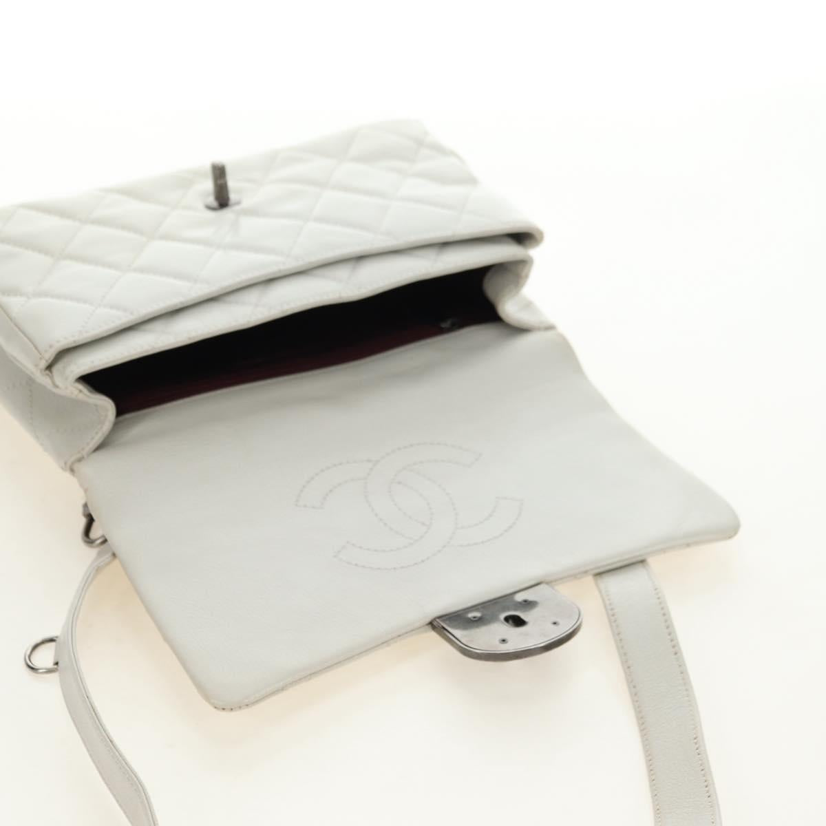 CHANEL Matelasse Chain Shoulder Bag Calf Skin 2way Ivory Silver CC Auth 180288SAV
