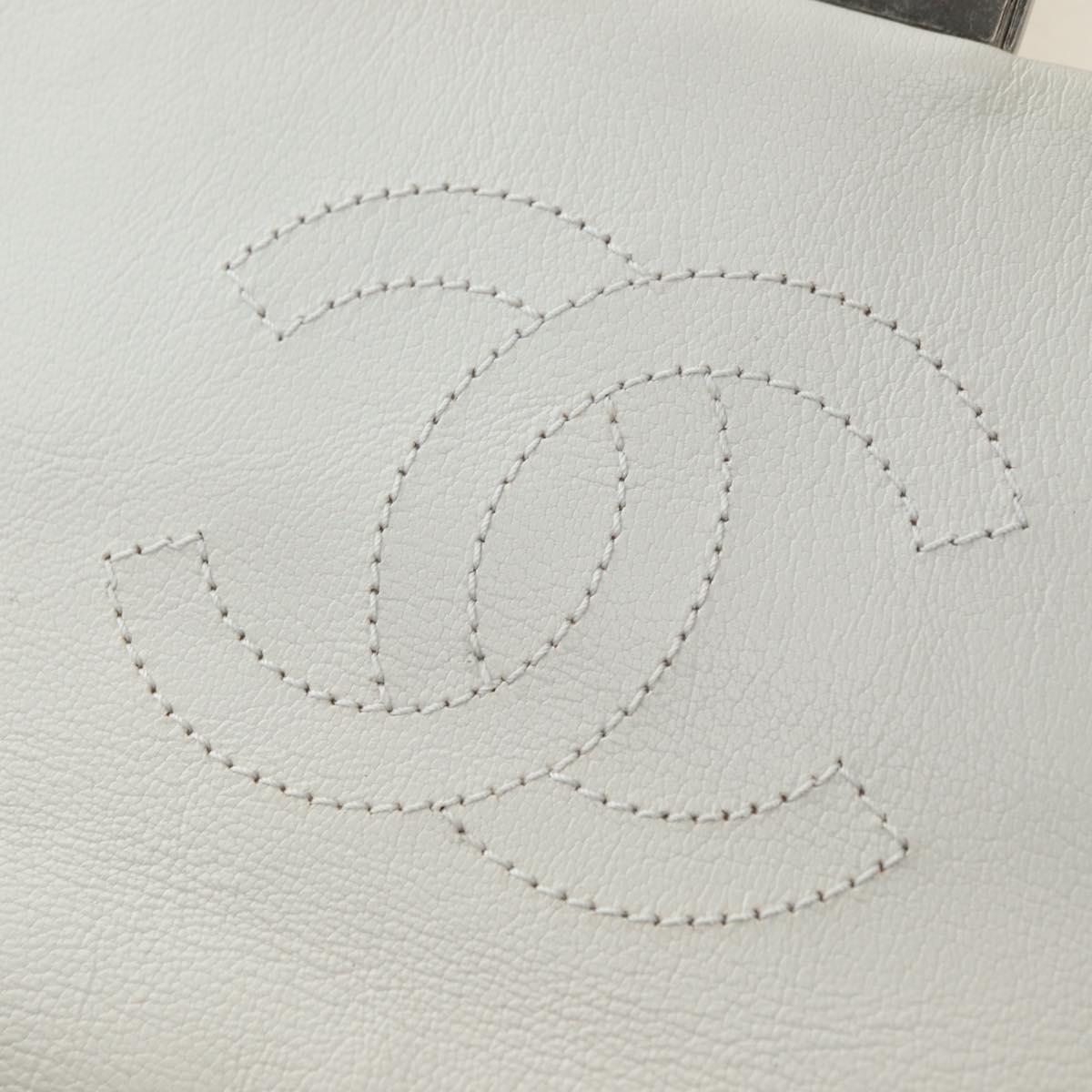 CHANEL Matelasse Chain Shoulder Bag Calf Skin 2way Ivory Silver CC Auth 180288SAV