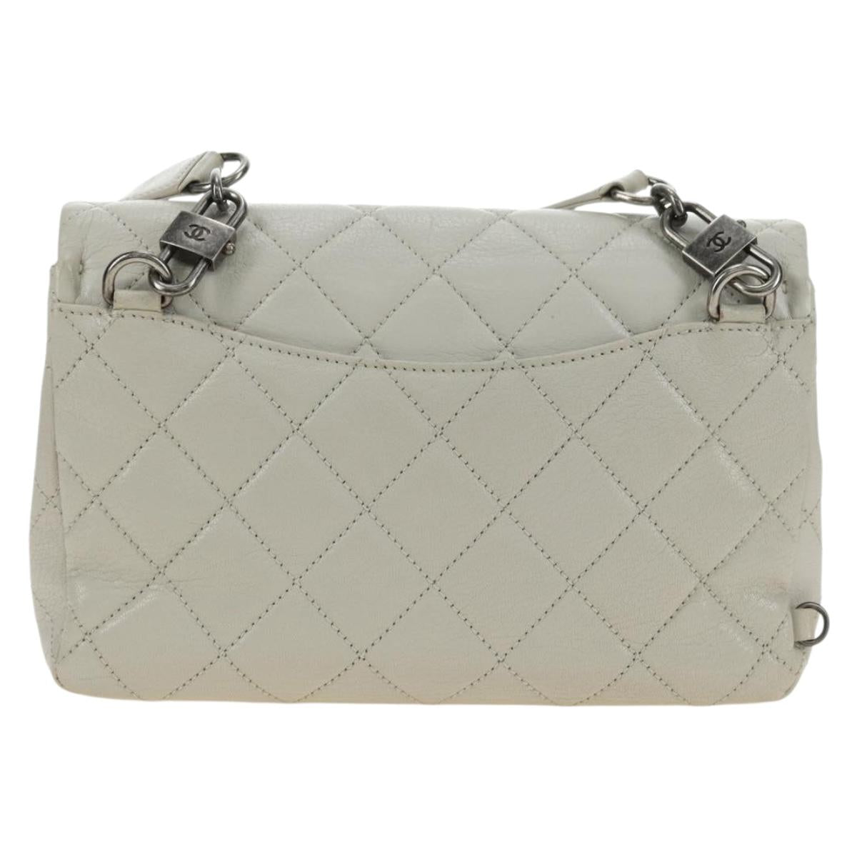 CHANEL Matelasse Chain Shoulder Bag Calf Skin 2way Ivory Silver CC Auth 180288SAV