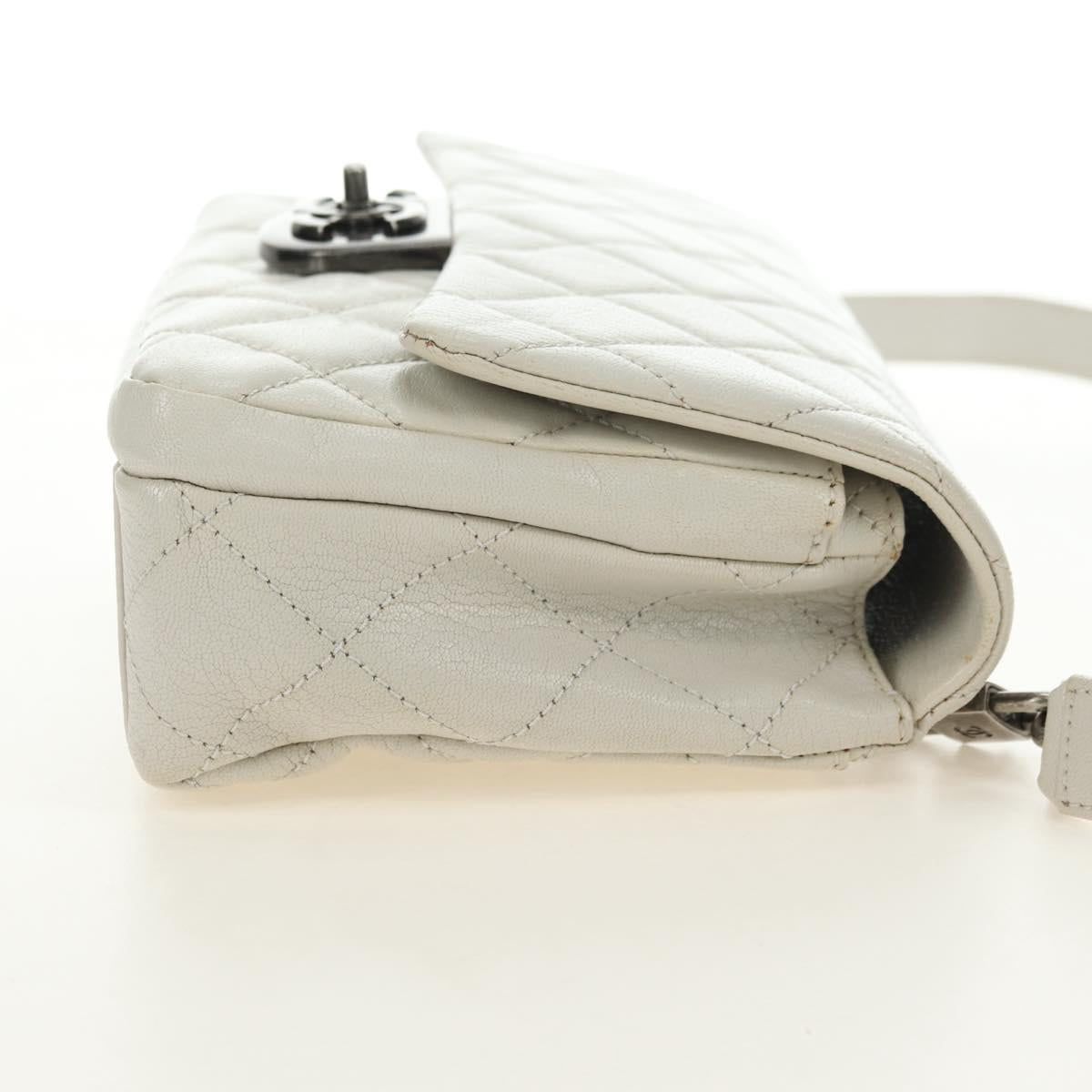 CHANEL Matelasse Chain Shoulder Bag Calf Skin 2way Ivory Silver CC Auth 180288SAV