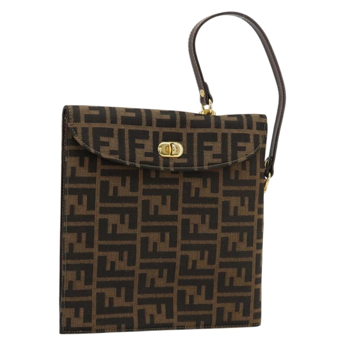 FENDI Zucca Canvas Hand Bag Black Brown Auth 180302A