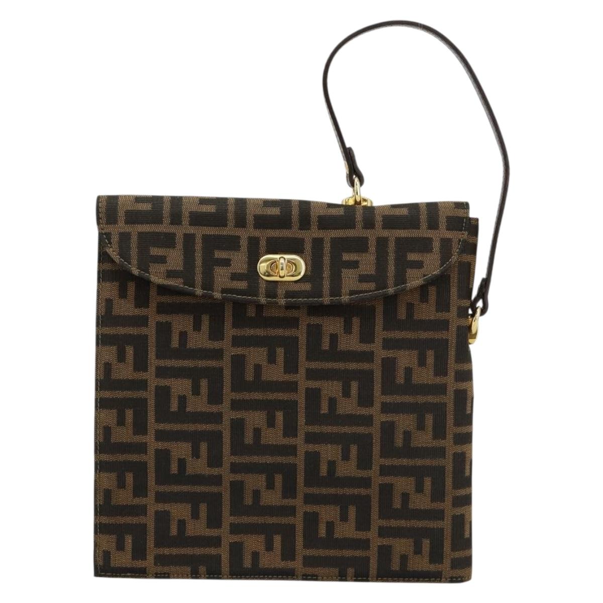 FENDI Zucca Canvas Hand Bag Black Brown Auth 180302A
