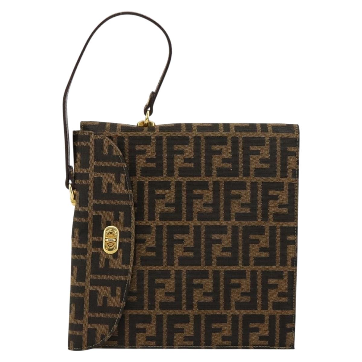 FENDI Zucca Canvas Hand Bag Black Brown Auth 180302A