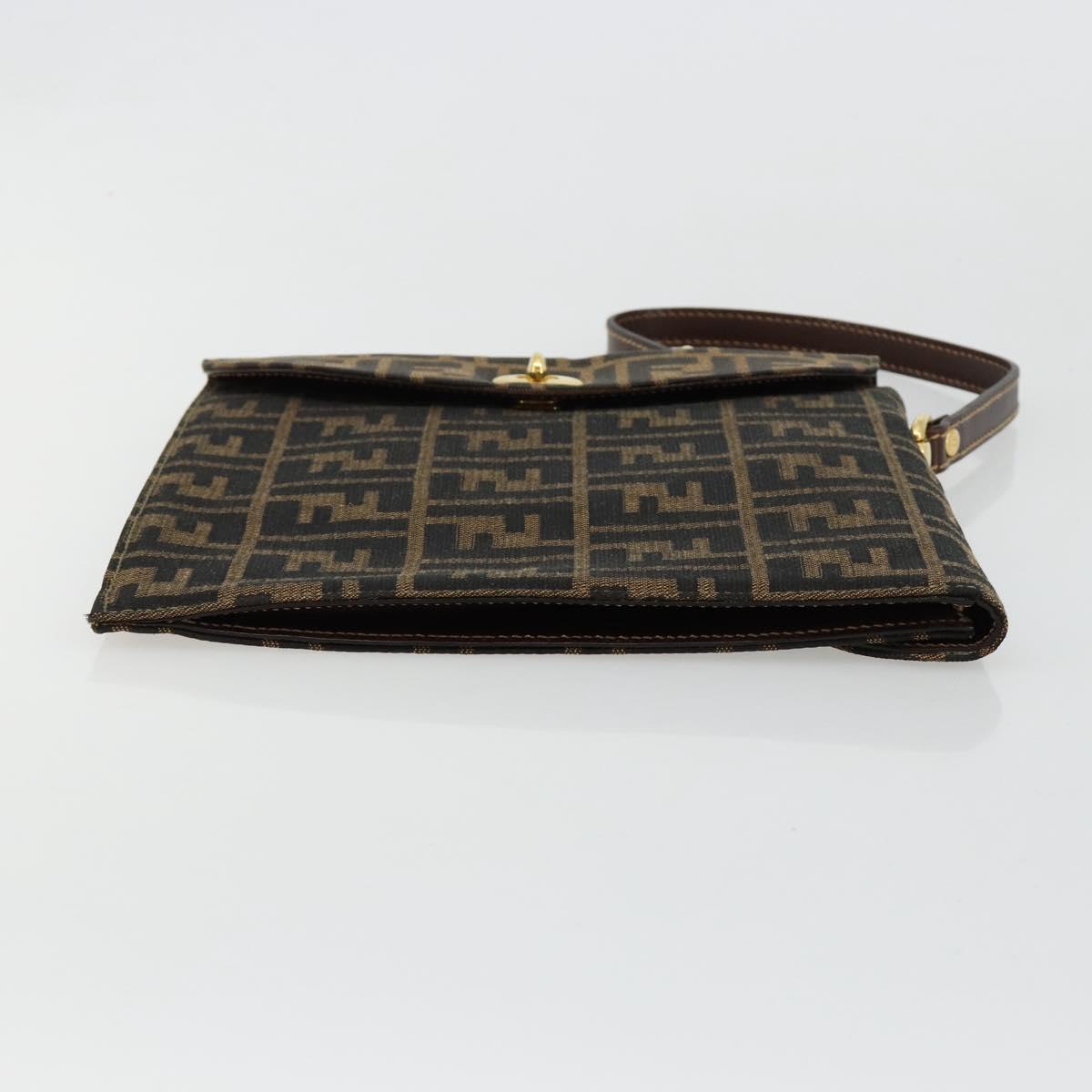 FENDI Zucca Canvas Hand Bag Black Brown Auth 180302A