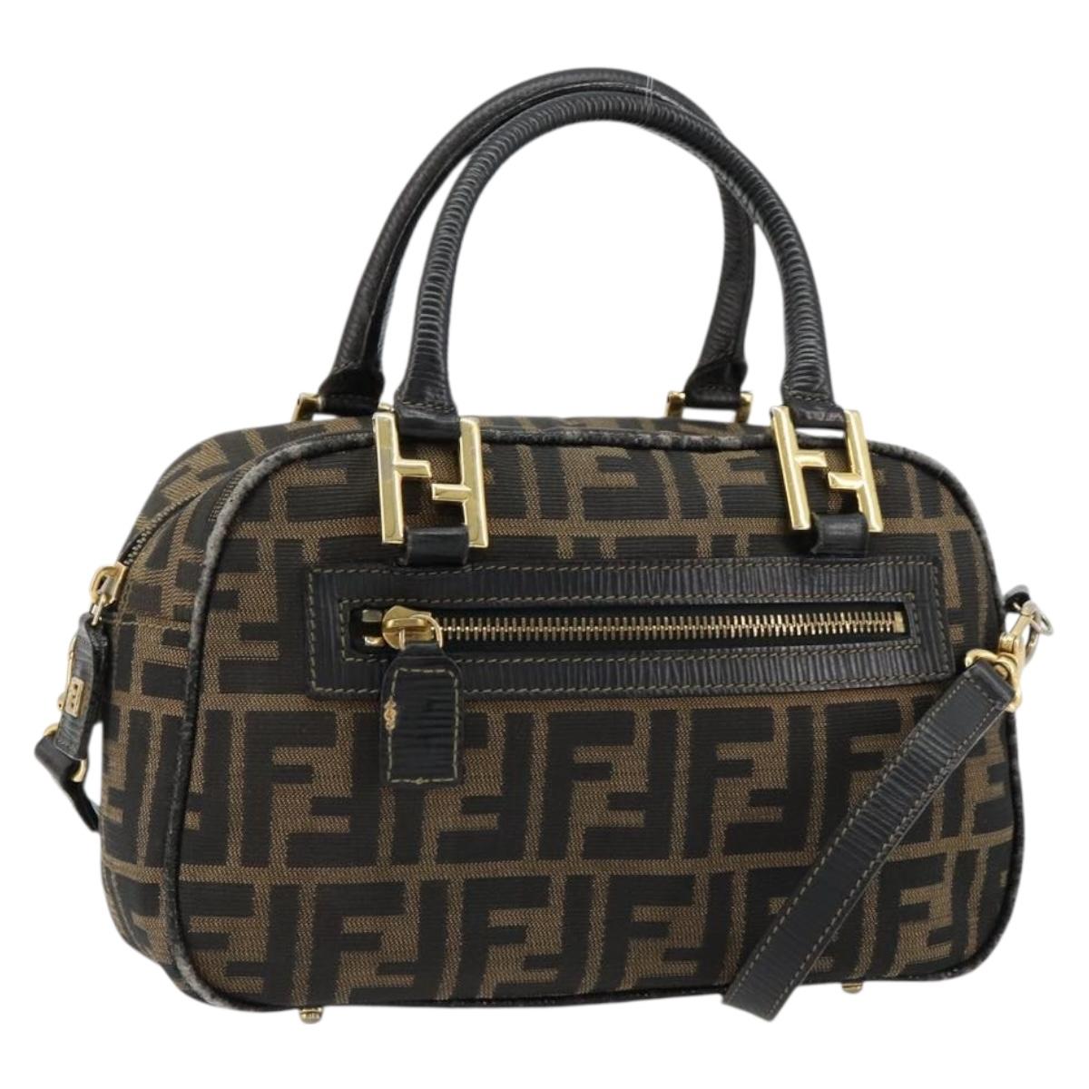 FENDI Zucca Canvas Hand Bag 2way Black Brown Auth 180303