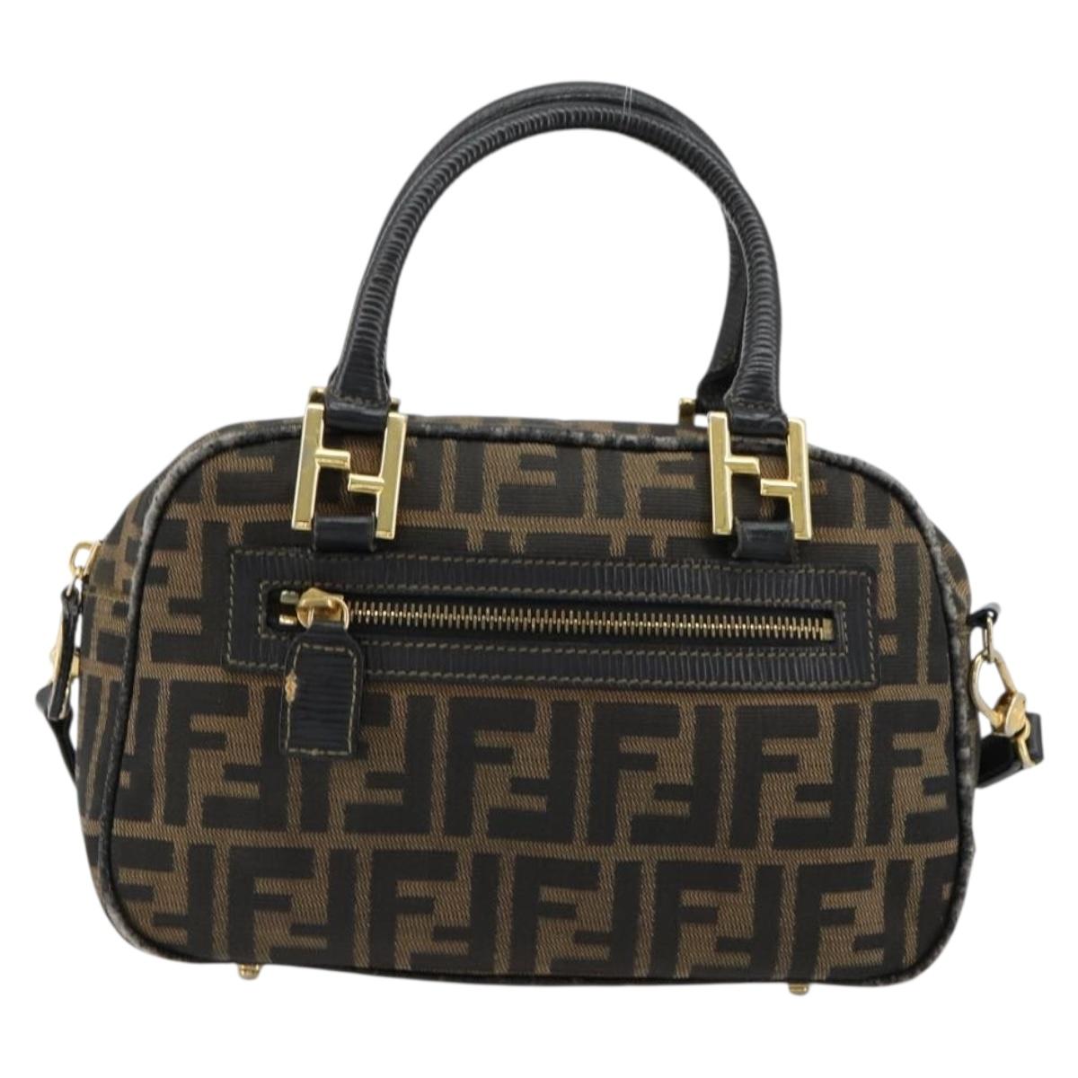 FENDI Zucca Canvas Hand Bag 2way Black Brown Auth 180303