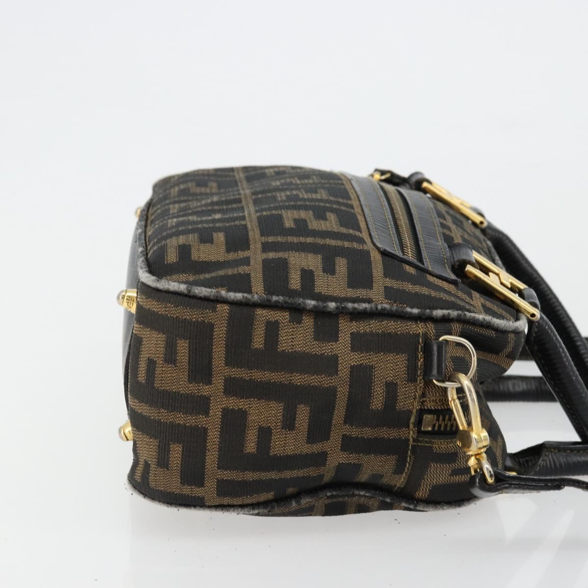 FENDI Zucca Canvas Hand Bag 2way Black Brown Auth 180303