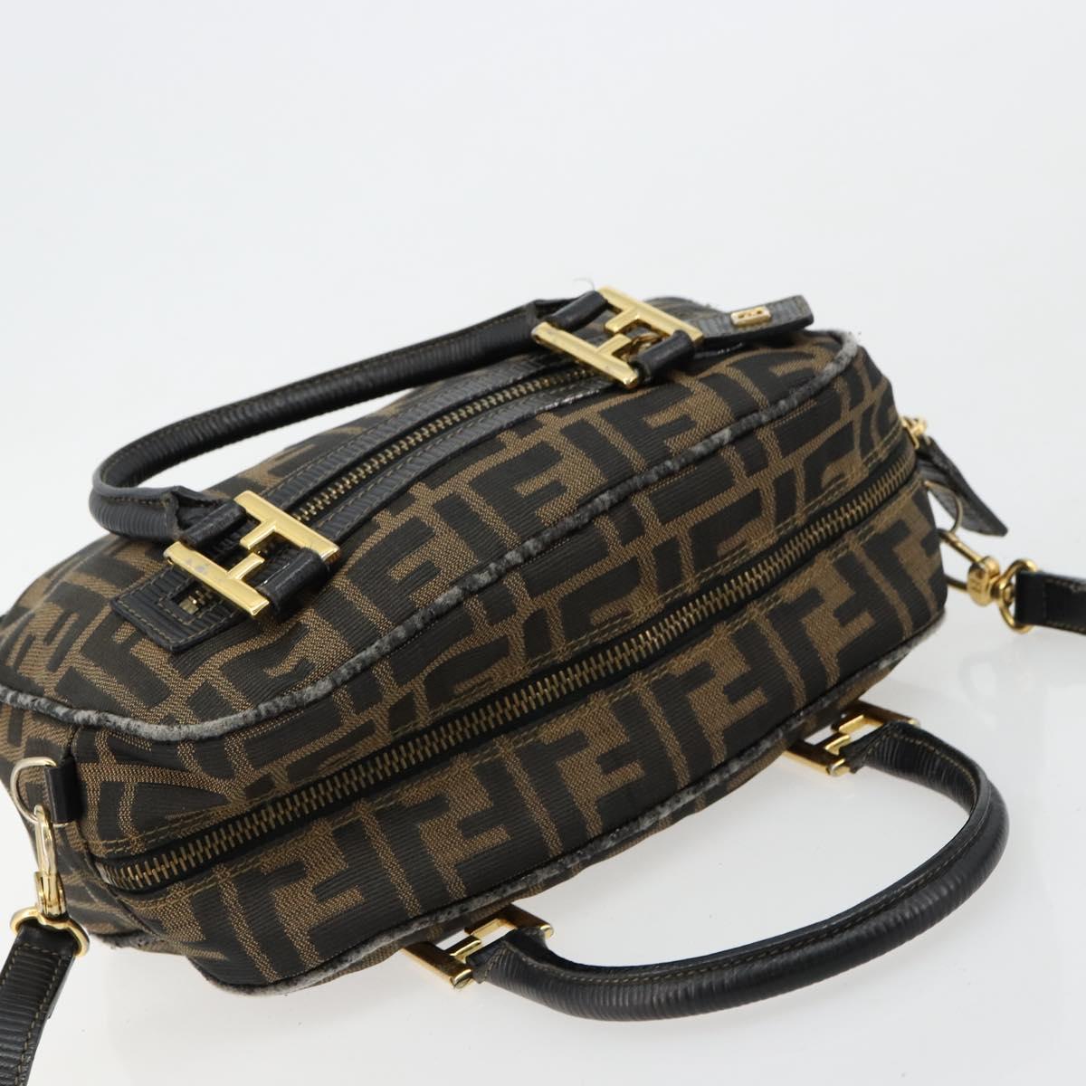 FENDI Zucca Canvas Hand Bag 2way Black Brown Auth 180303