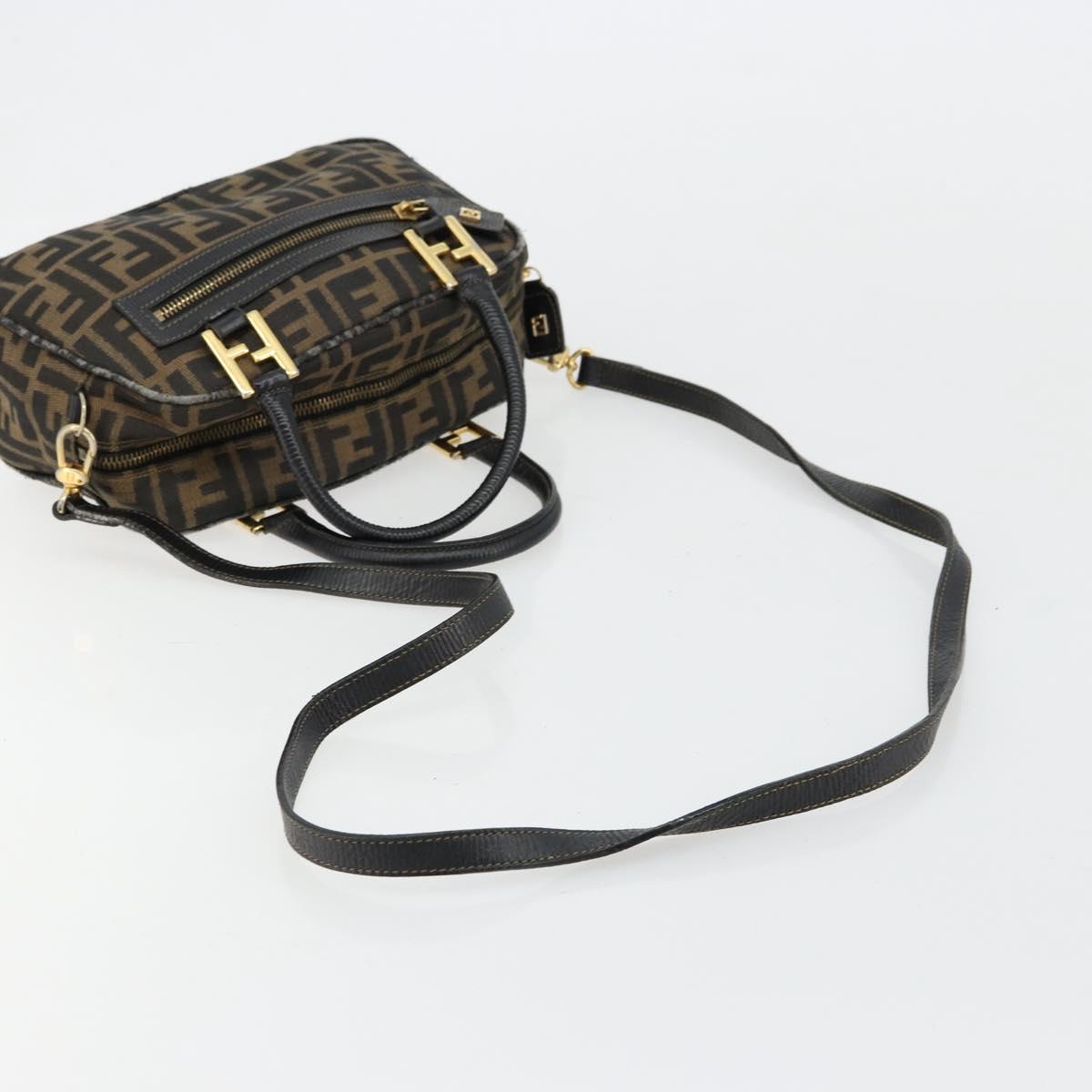FENDI Zucca Canvas Hand Bag 2way Black Brown Auth 180303