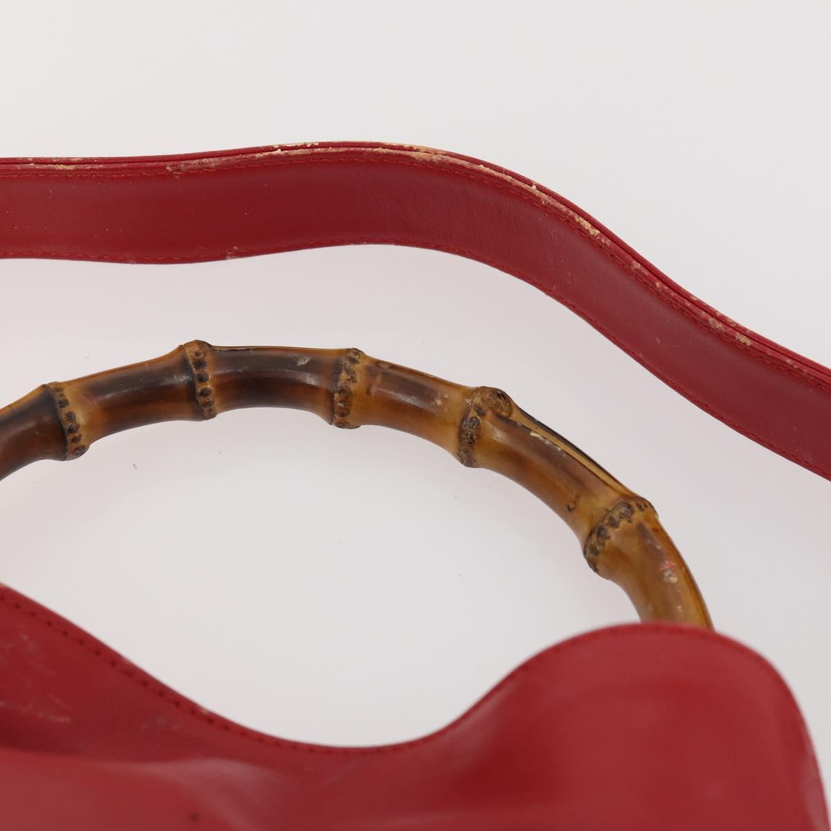 GUCCI Bamboo Shoulder Bag Leather 2way Red Gold 001 1638 Auth 180304