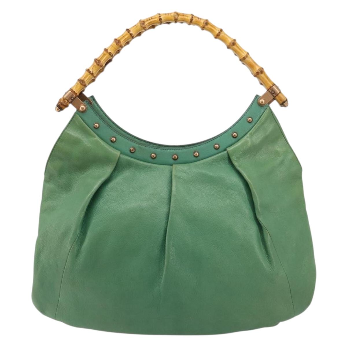GUCCI Bamboo Shoulder Bag Leather Green Gold 124293 Auth 180305A