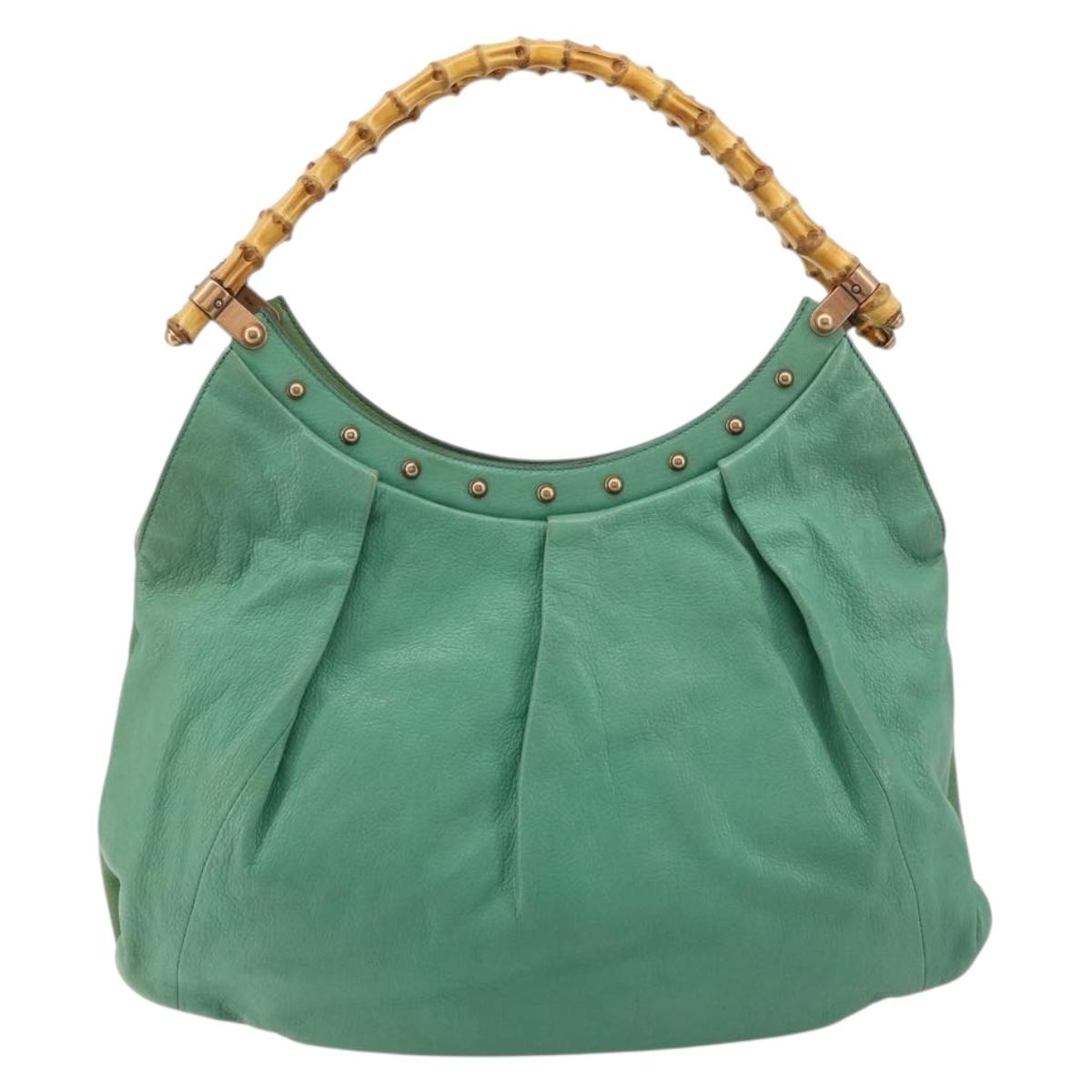 GUCCI Bamboo Shoulder Bag Leather Green Gold 124293 Auth 180305A