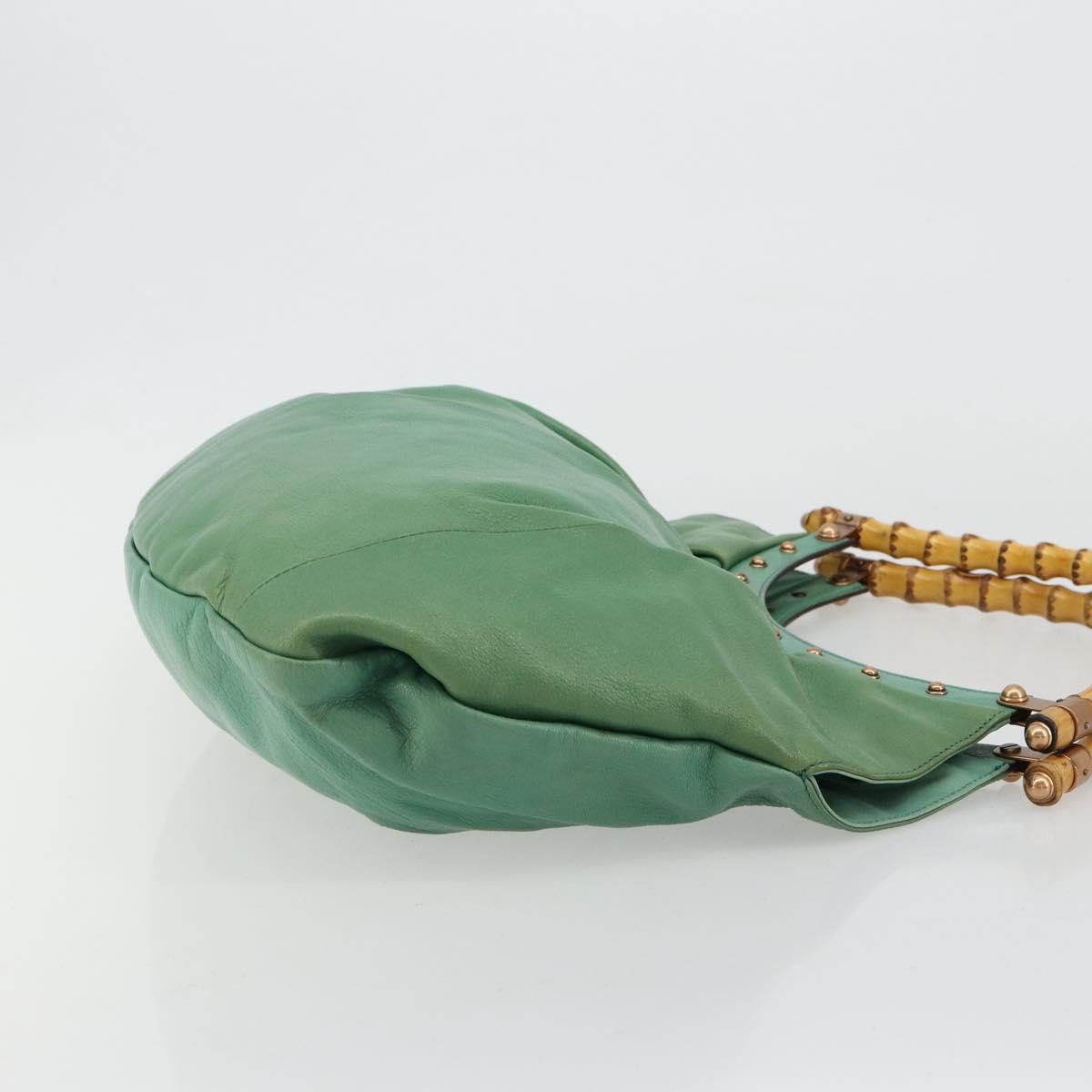 GUCCI Bamboo Shoulder Bag Leather Green Gold 124293 Auth 180305A