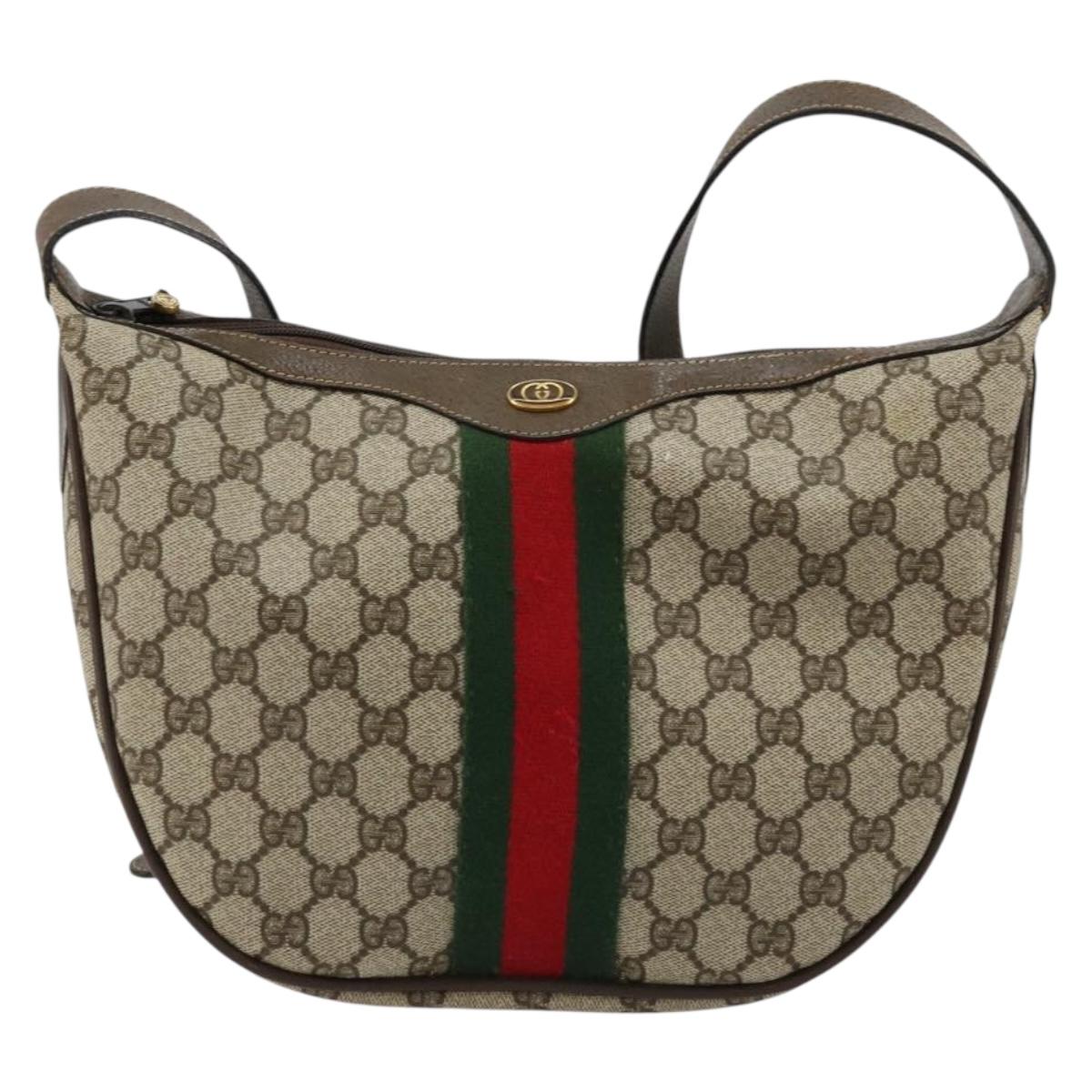 GUCCI GG Supreme Web Sherry Line Bag PVC Beige Gold 10 01 3840 Auth 180307