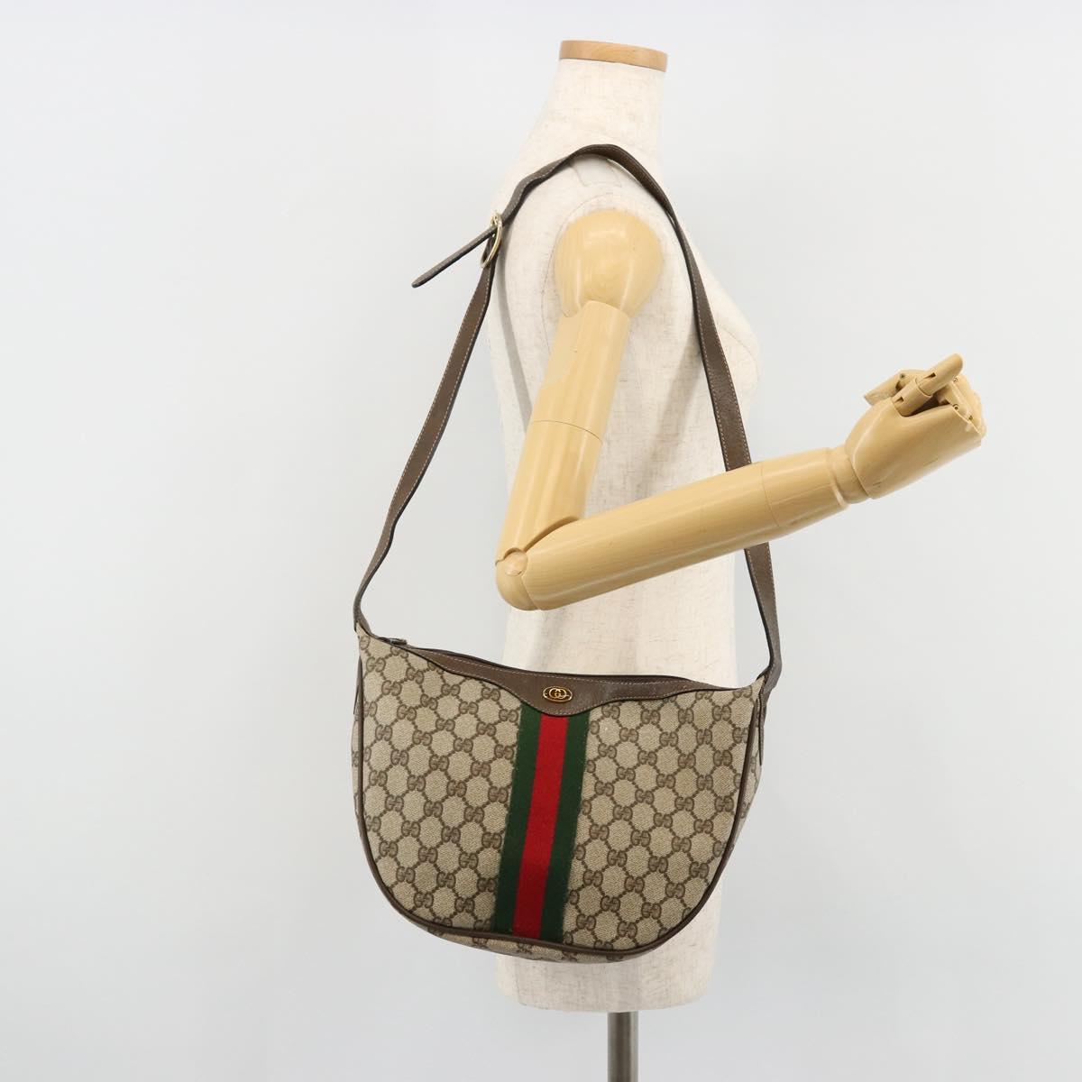 GUCCI GG Supreme Web Sherry Line Bag PVC Beige Gold 10 01 3840 Auth 180307