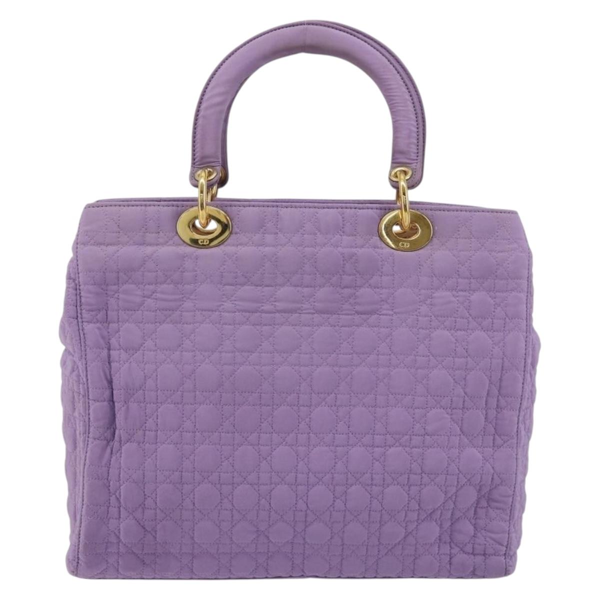Christian Dior Canage Lady Dior Hand Bag Nylon Lavende Gold Auth 180308A