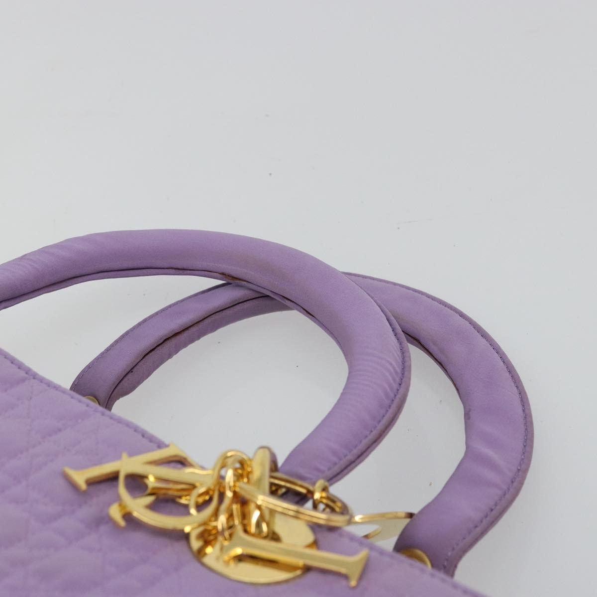 Christian Dior Canage Lady Dior Hand Bag Nylon Lavende Gold Auth 180308A