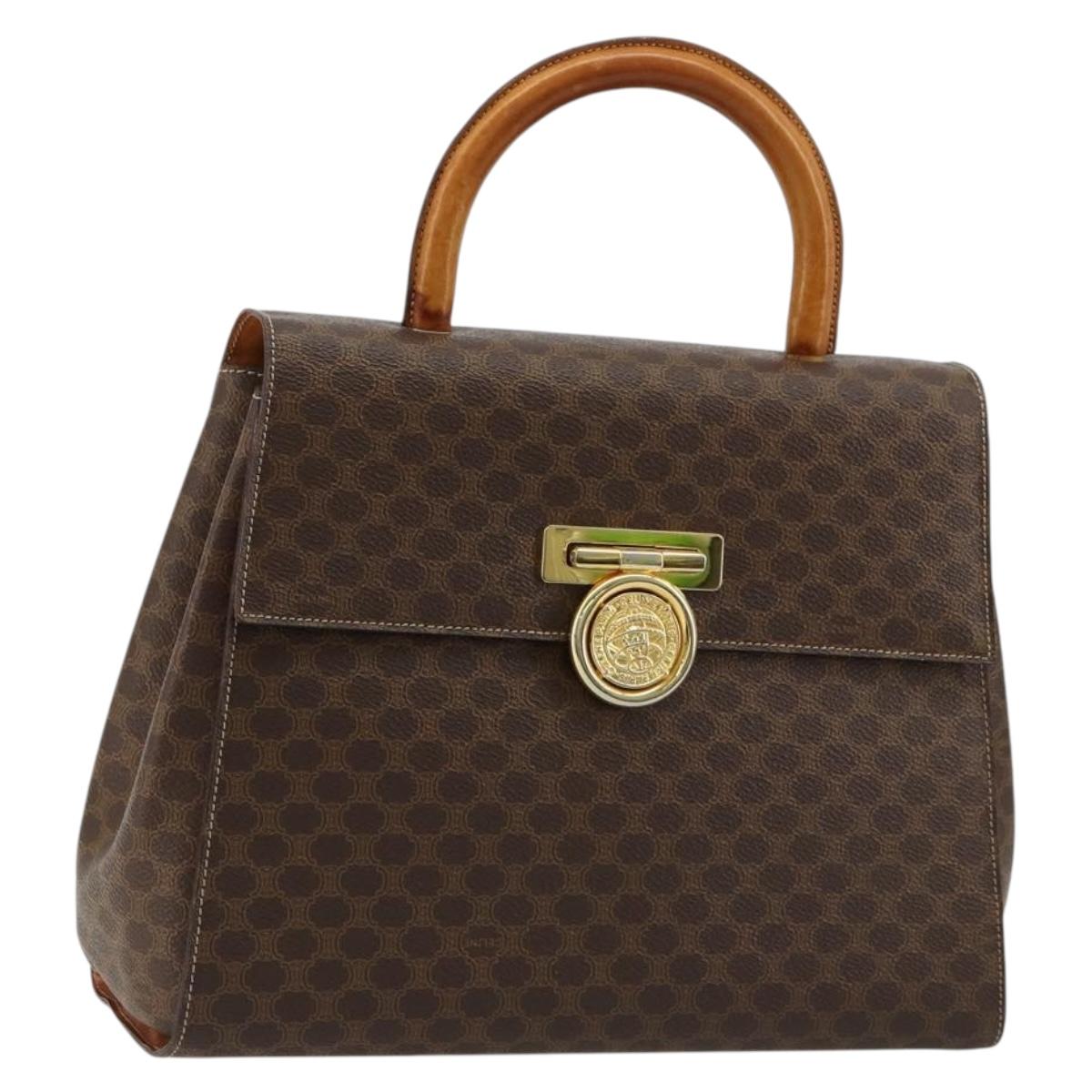 CELINE Macadam Canvas Medallion Hand Bag PVC Leather Brown Gold Auth 180312A