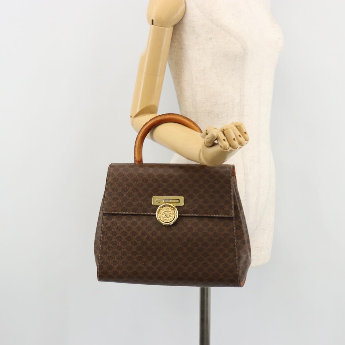 CELINE Macadam Canvas Medallion Hand Bag PVC Leather Brown Gold Auth 180312A