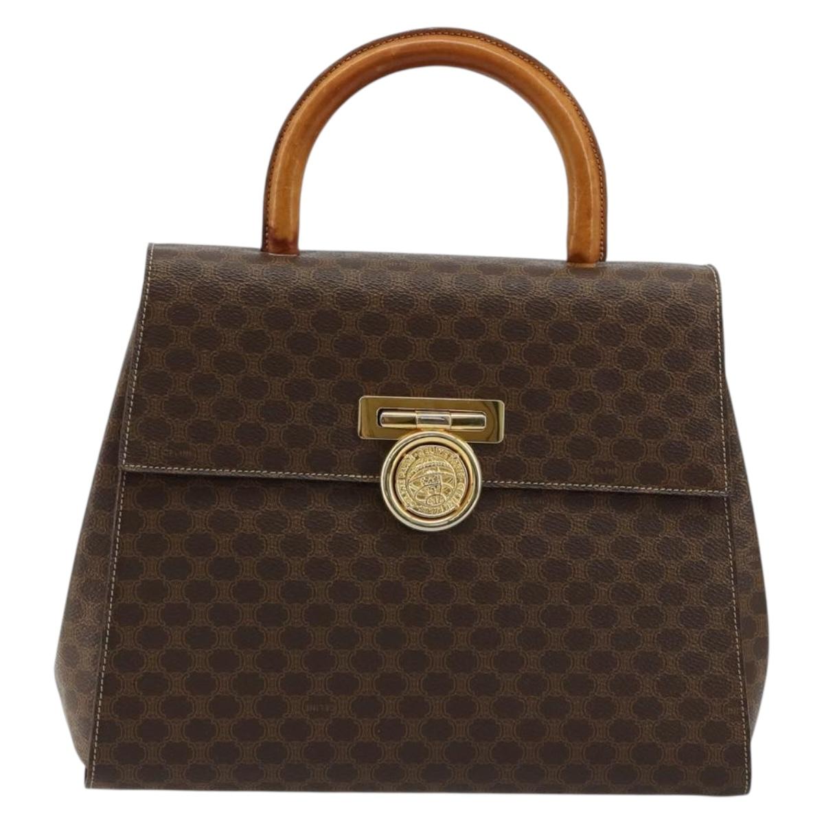 CELINE Macadam Canvas Medallion Hand Bag PVC Leather Brown Gold Auth 180312A