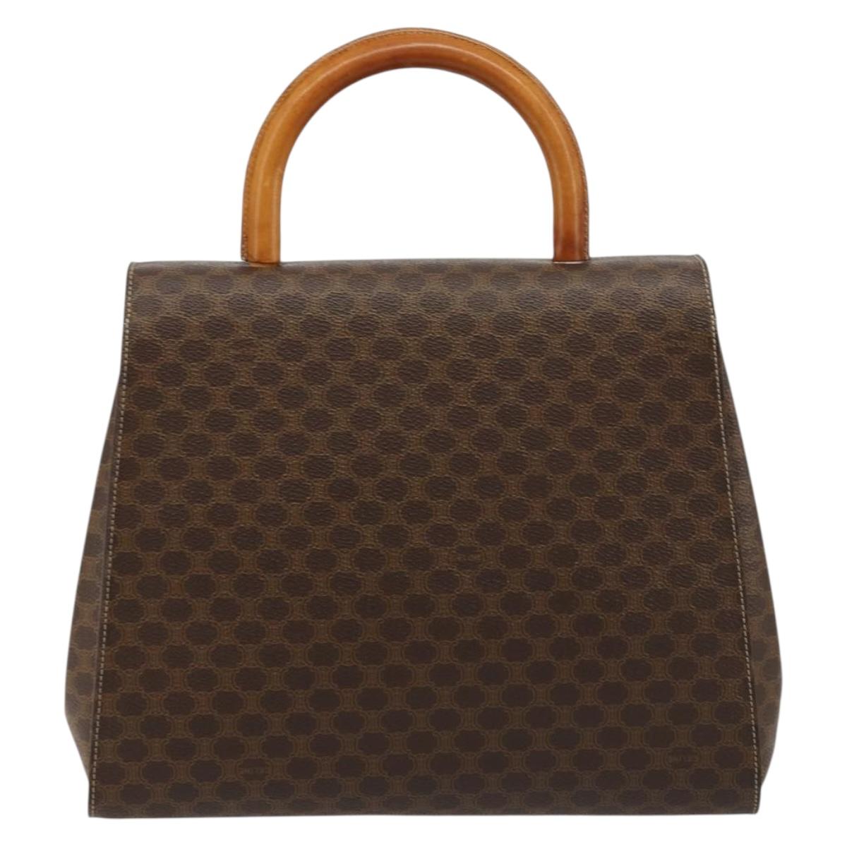 CELINE Macadam Canvas Medallion Hand Bag PVC Leather Brown Gold Auth 180312A