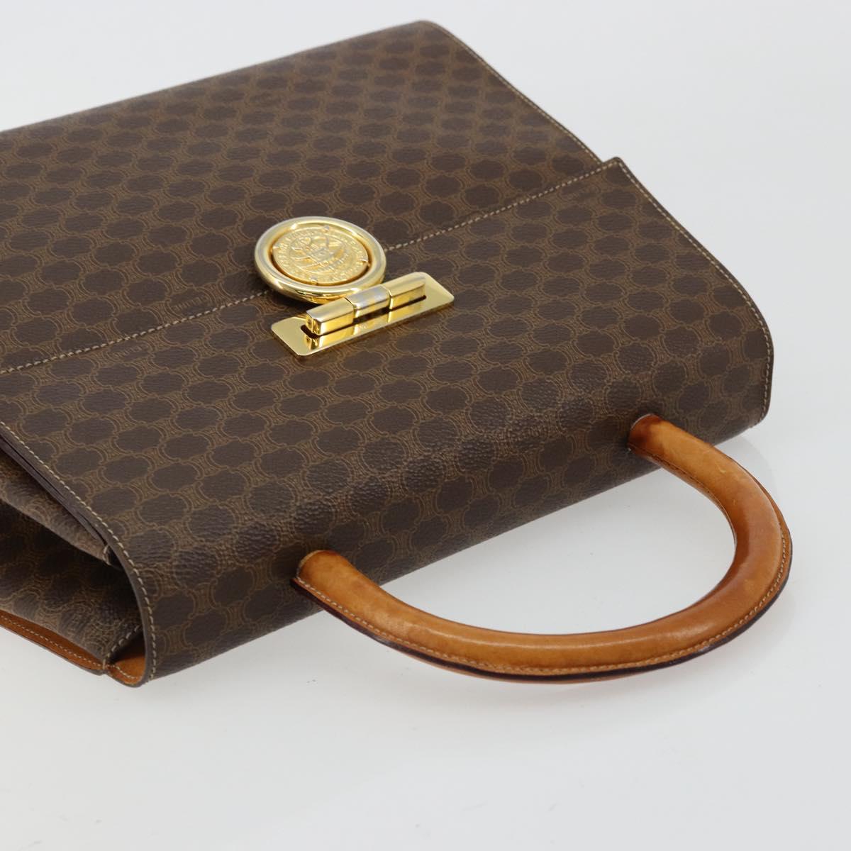 CELINE Macadam Canvas Medallion Hand Bag PVC Leather Brown Gold Auth 180312A