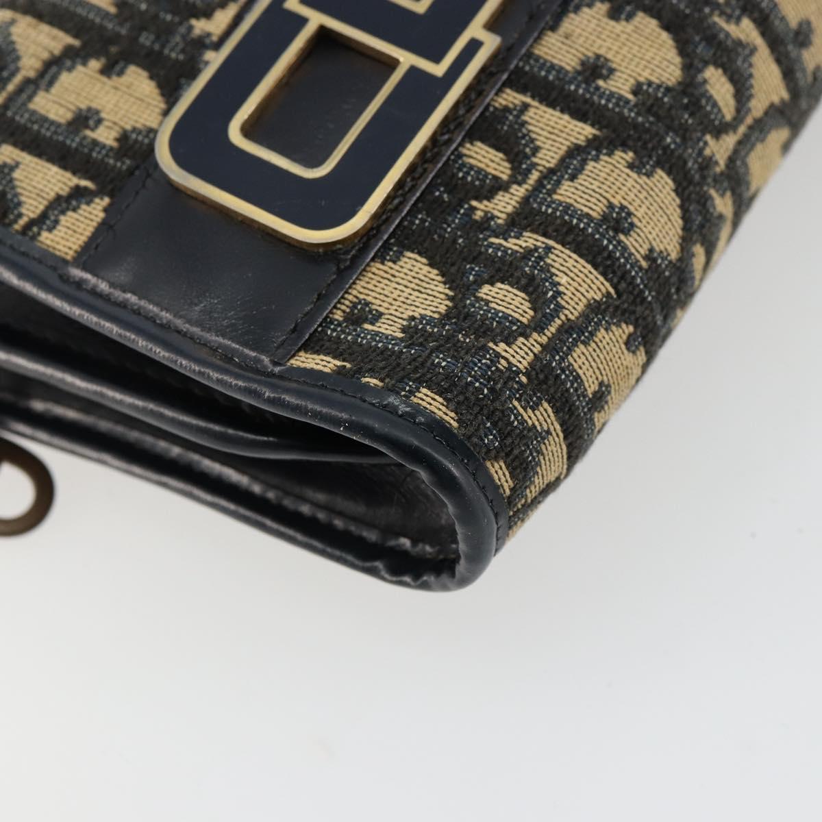 Christian Dior Trotter Canvas Shoulder Bag Navy Gold Auth 180324