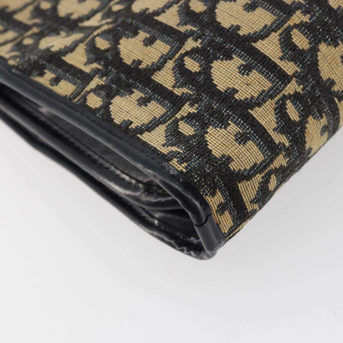 Christian Dior Trotter Canvas Shoulder Bag Navy Gold Auth 180324