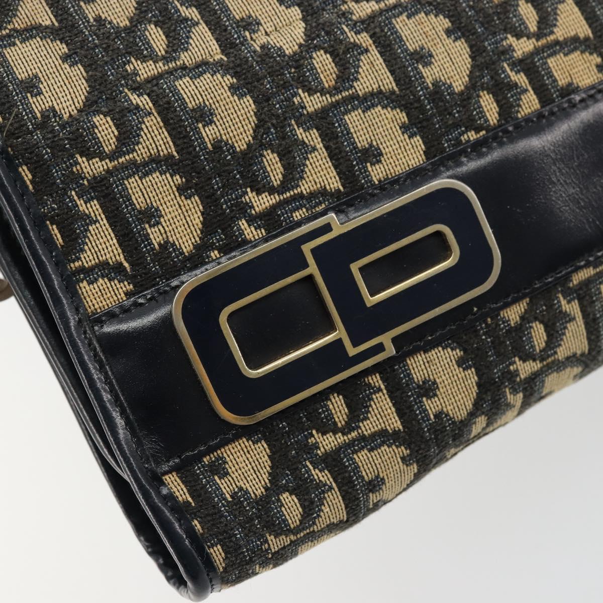Christian Dior Trotter Canvas Shoulder Bag Navy Gold Auth 180324