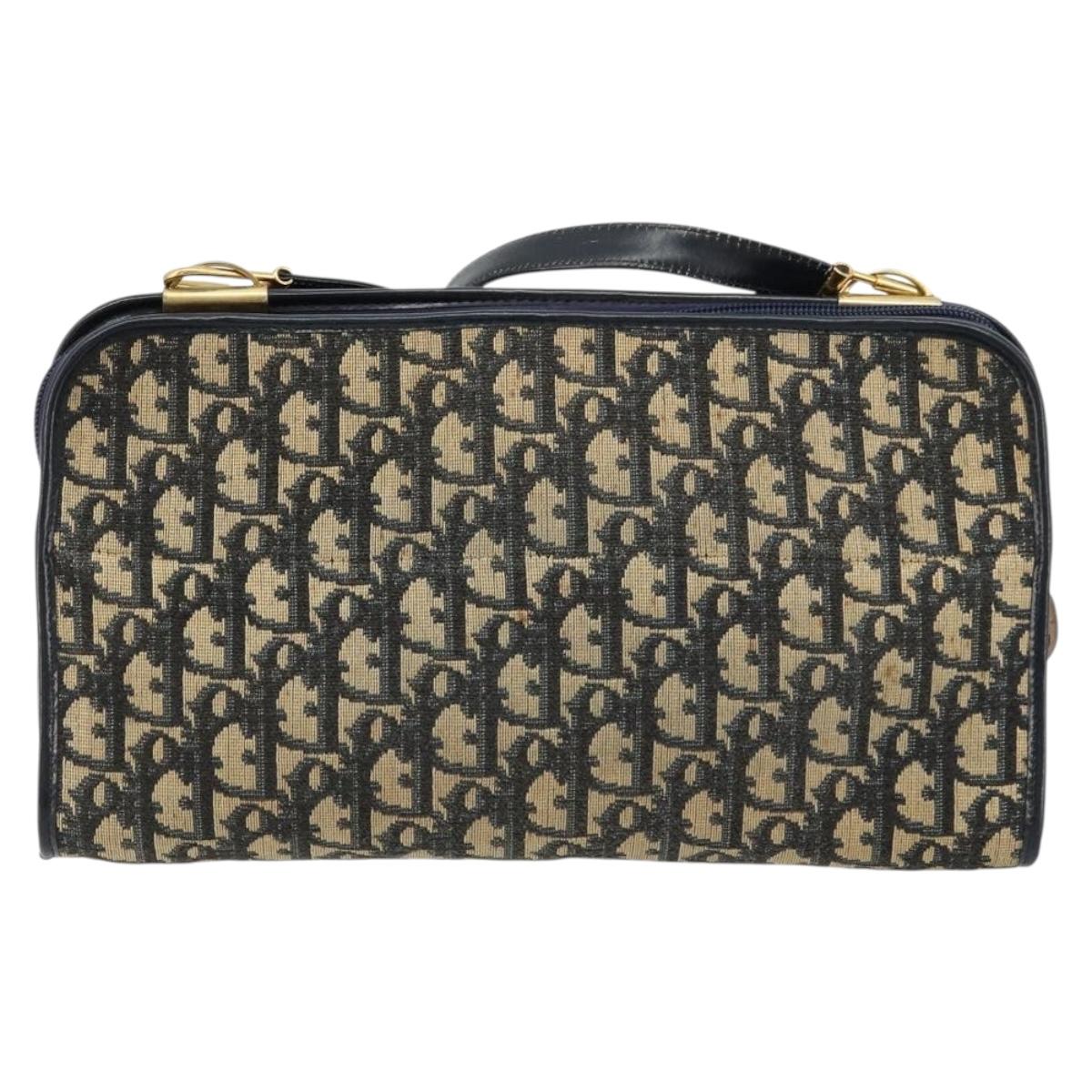 Christian Dior Trotter Canvas Shoulder Bag Navy Gold Auth 180324