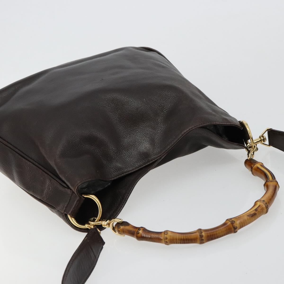 GUCCI Bamboo Shoulder Bag Leather 2way Brown Gold 001 1638 Auth 180326