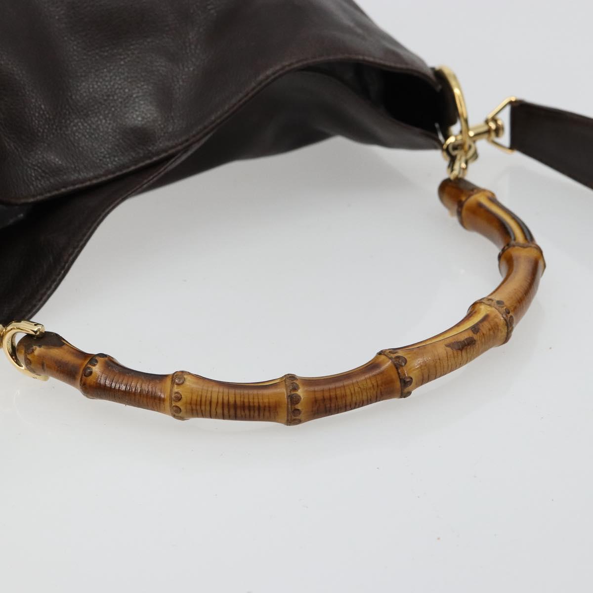 GUCCI Bamboo Shoulder Bag Leather 2way Brown Gold 001 1638 Auth 180326