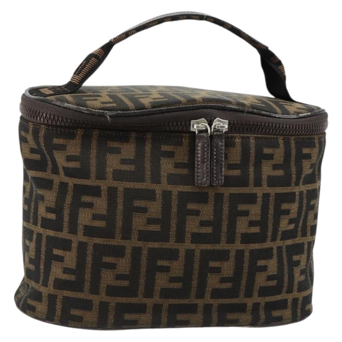 FENDI Zucca Canvas Vanity Hand Bag Black Brown Auth 180329