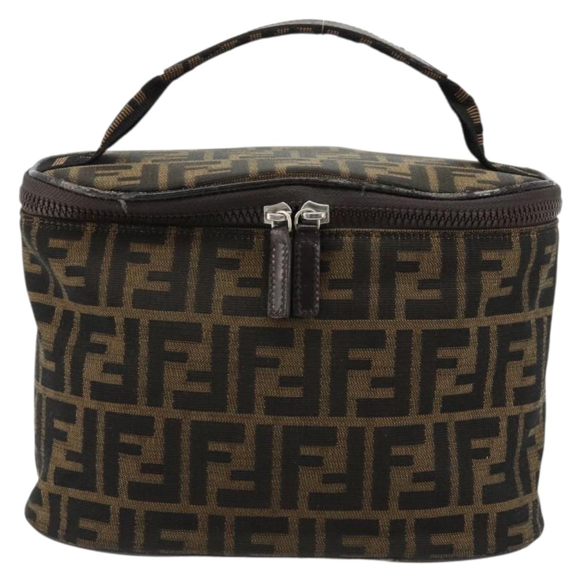 FENDI Zucca Canvas Vanity Hand Bag Black Brown Auth 180329
