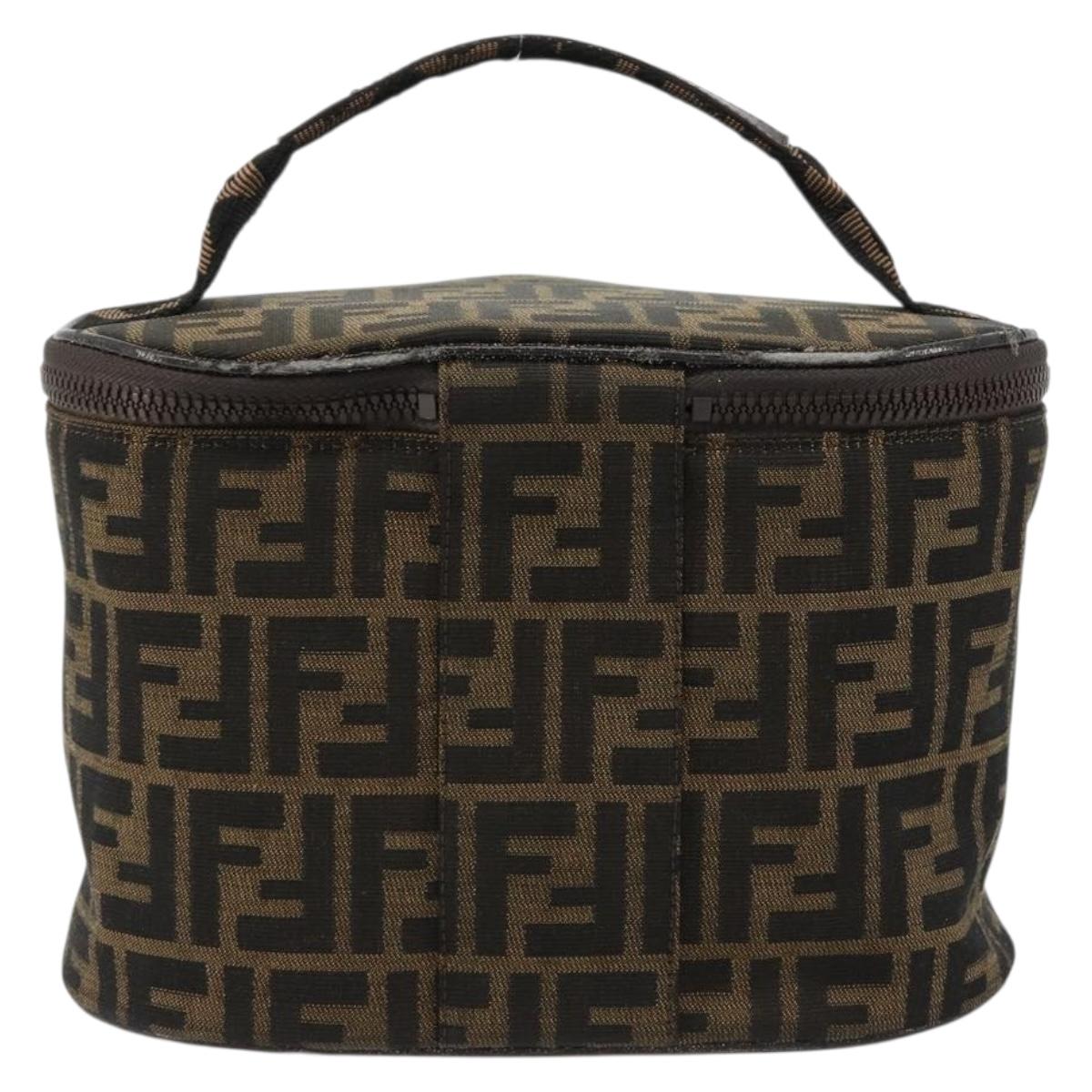 FENDI Zucca Canvas Vanity Hand Bag Black Brown Auth 180329